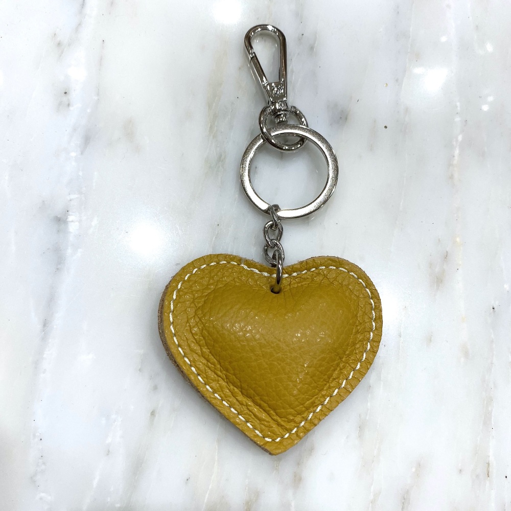 mustard leather heart keyring, Leather heart keyring, heart keyring leather