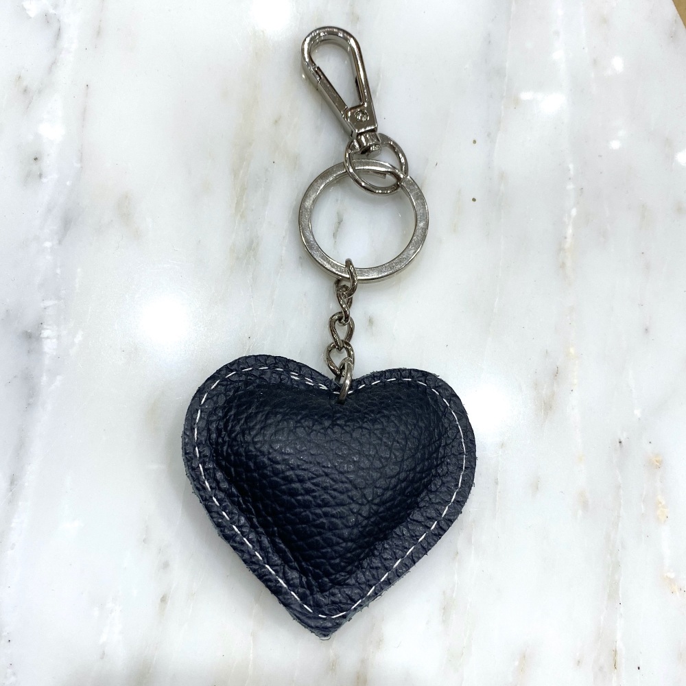 navy leather heart keyring, Leather heart keyring, heart keyring leather