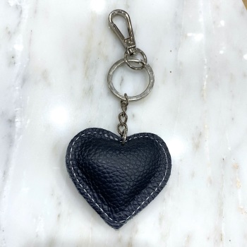 Heart - Leather Keyring/Bag Charm - Navy