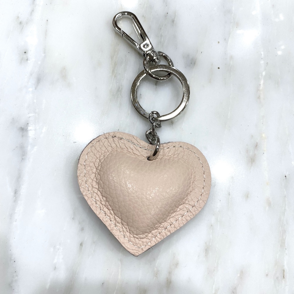 nude leather heart keyring, Leather heart keyring, heart keyring leather