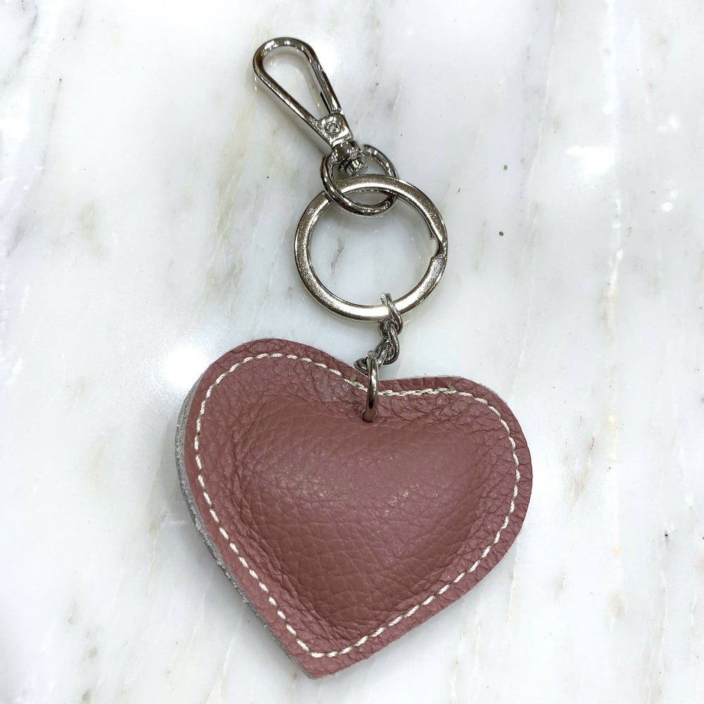 Heart - Leather Keyring/Bag Charm - Pink