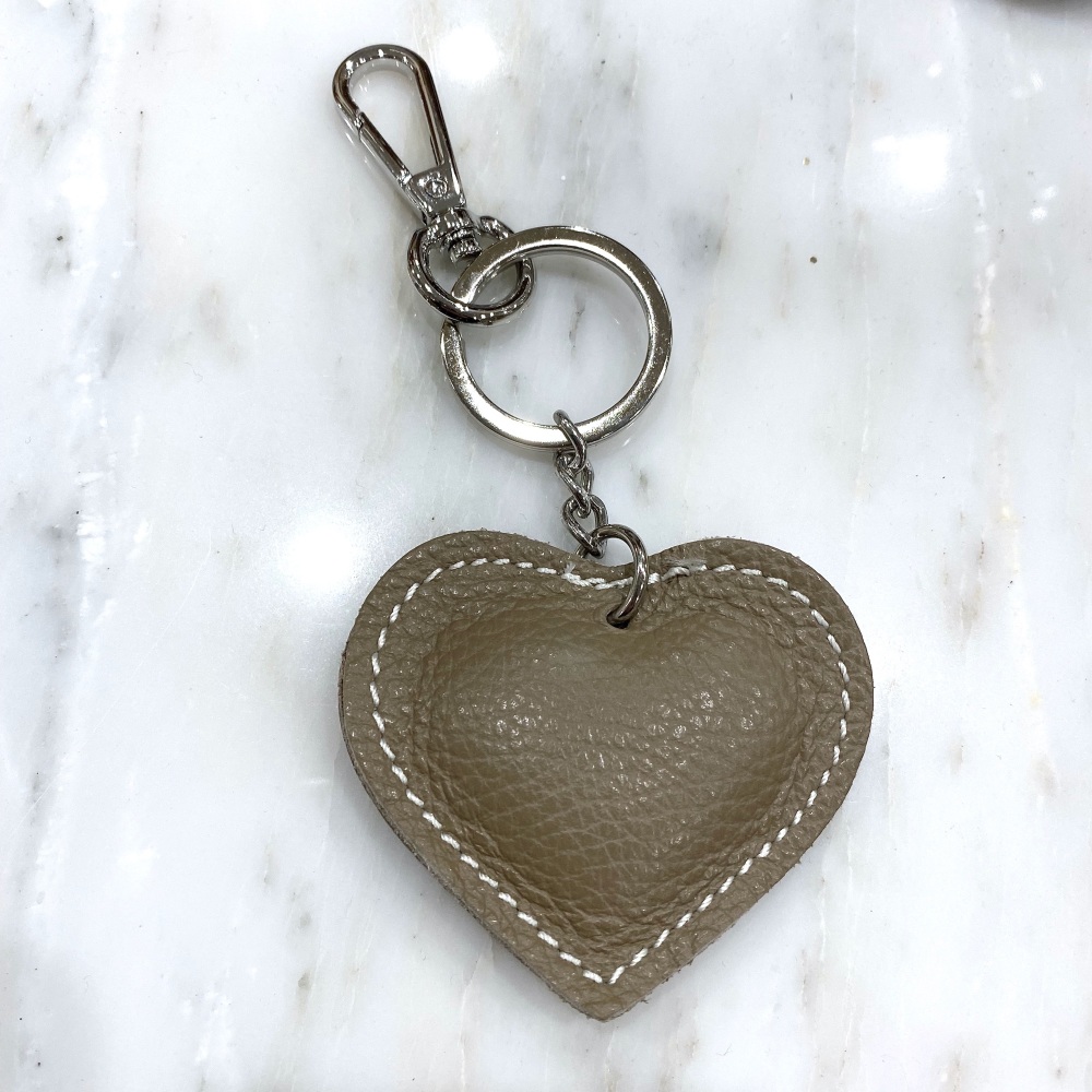 Heart - Leather Keyring/Bag Charm - Beige
