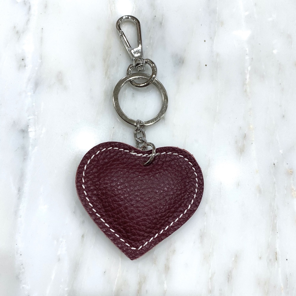 Heart - Leather Keyring/Bag Charm - Mulberry