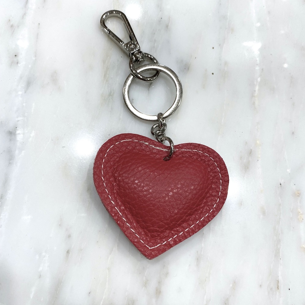 Heart - Leather Keyring/Bag Charm - Red