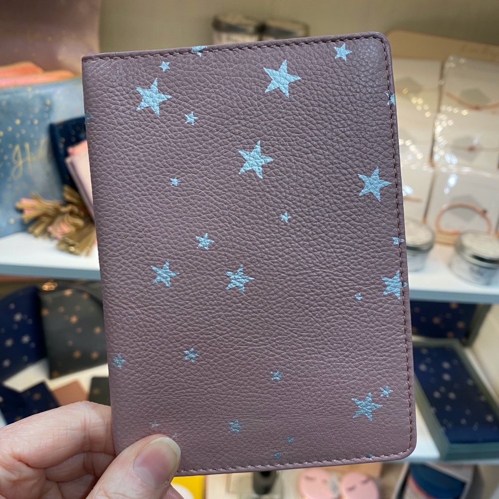 Pink leather travel wallet, leather starry travel wallet