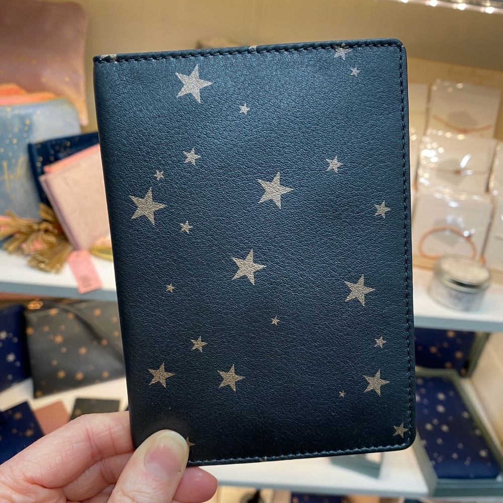 Gunmetal and rose gold travel wallet, starry leather, travel wallet