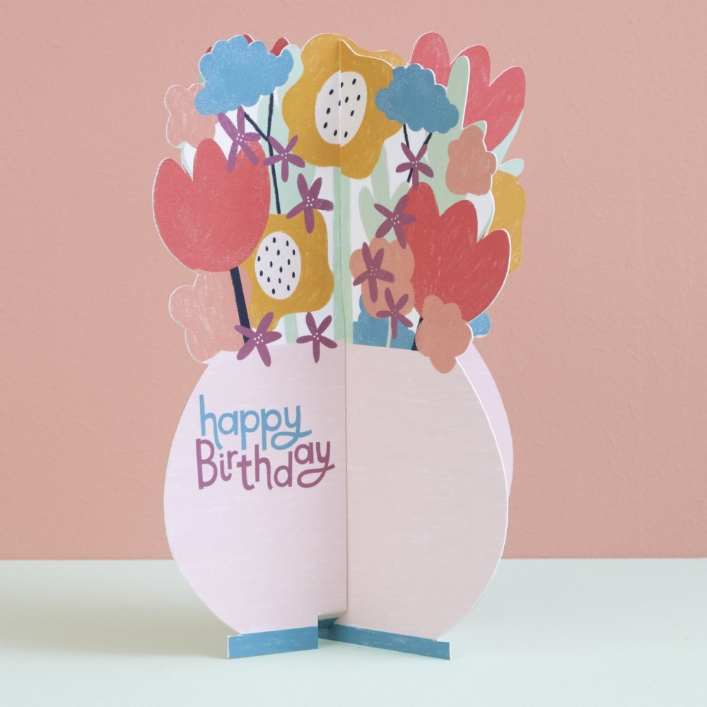 Flower Vase Happy Birthday - 3D Card