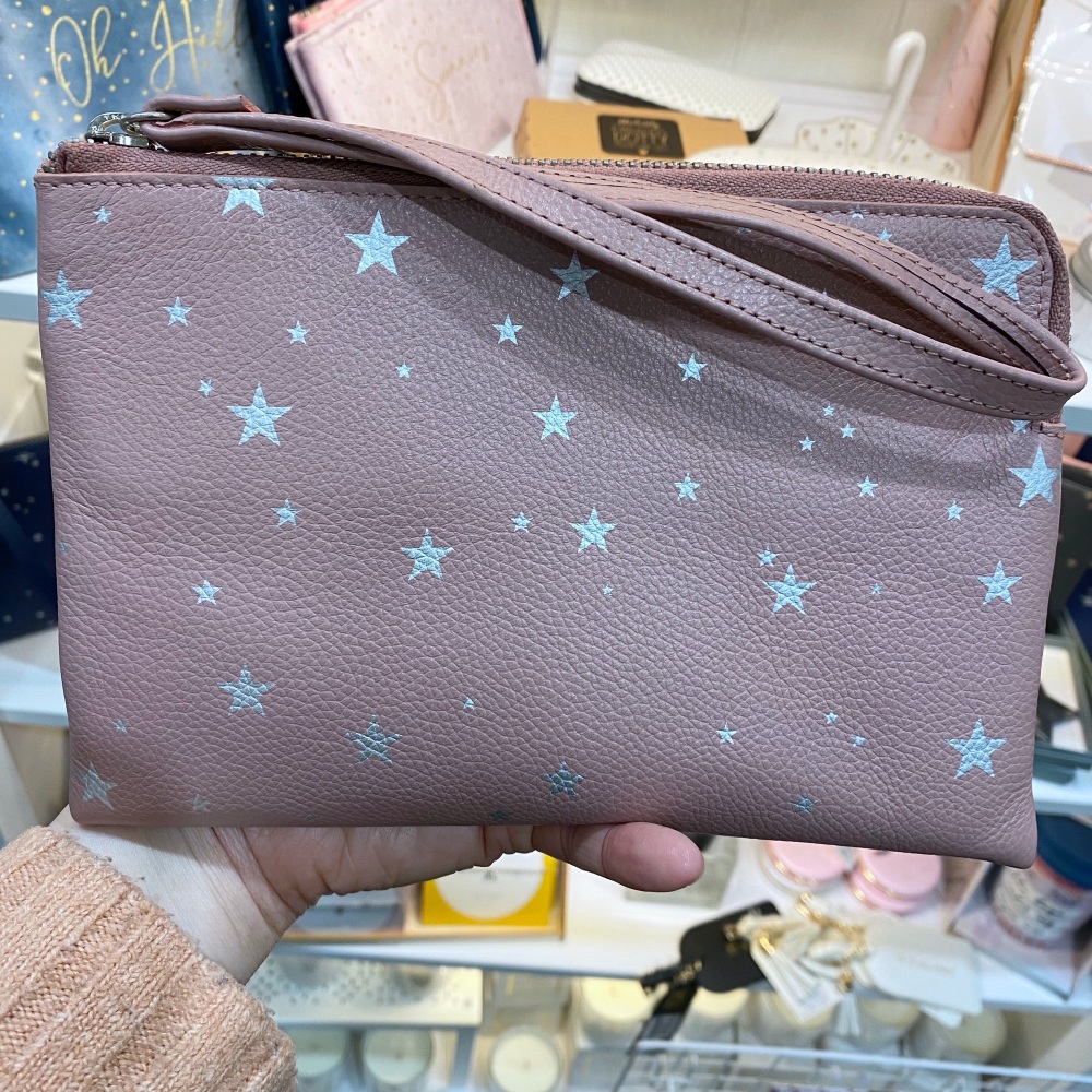 Starry leather - Clutch Bag - Pink & Silver