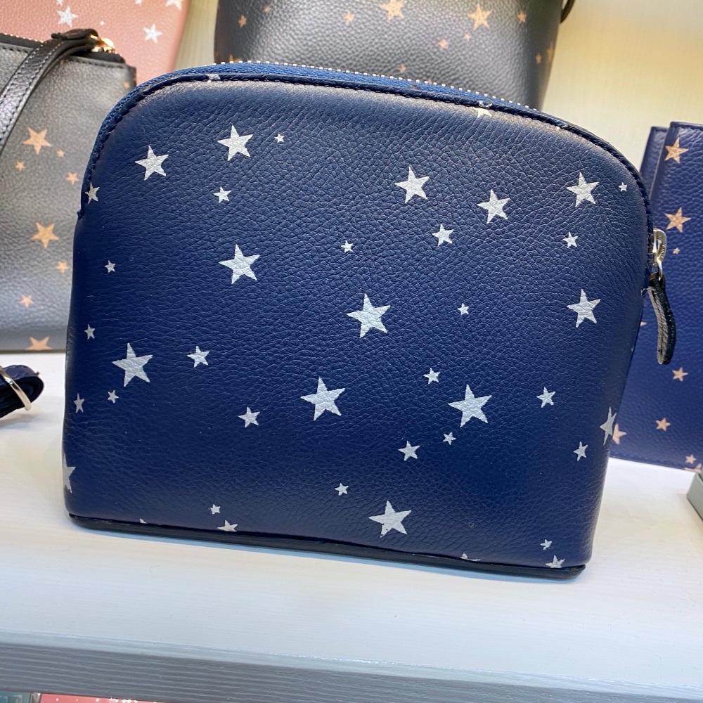 Starry leather bag, leather bag with stars, leather makeup bag