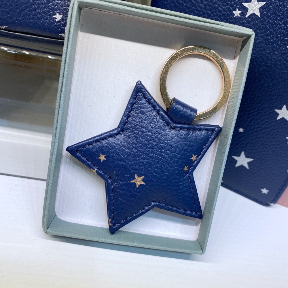 Starry Leather - Star - Keyring - Navy & Rose Gold