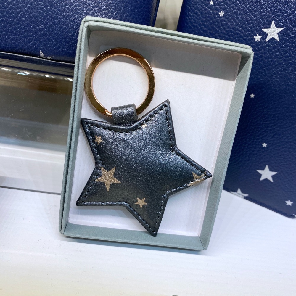 Leather star keyring, Grey and rose gold star keyring, leather keyring with