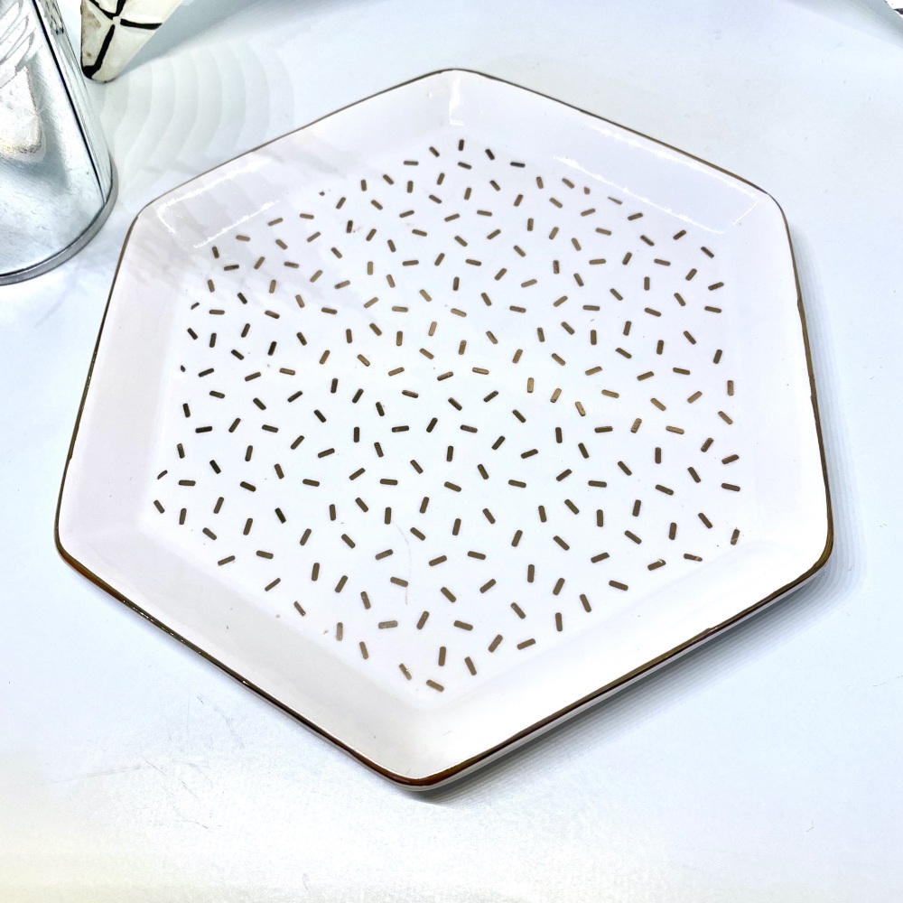 White & Gold Hexagon - Dish/Trinket