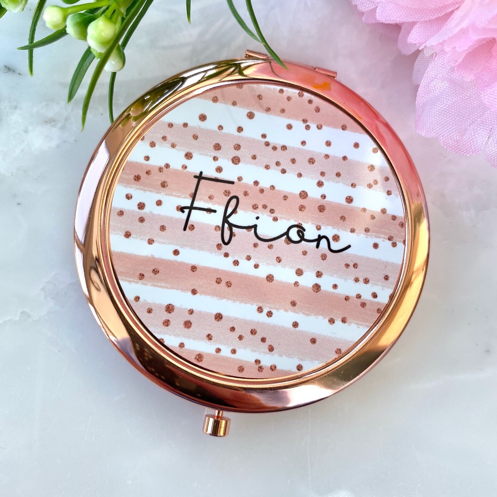 Personalised - Rose Gold Spot - Compact Mirror - Rose Gold
