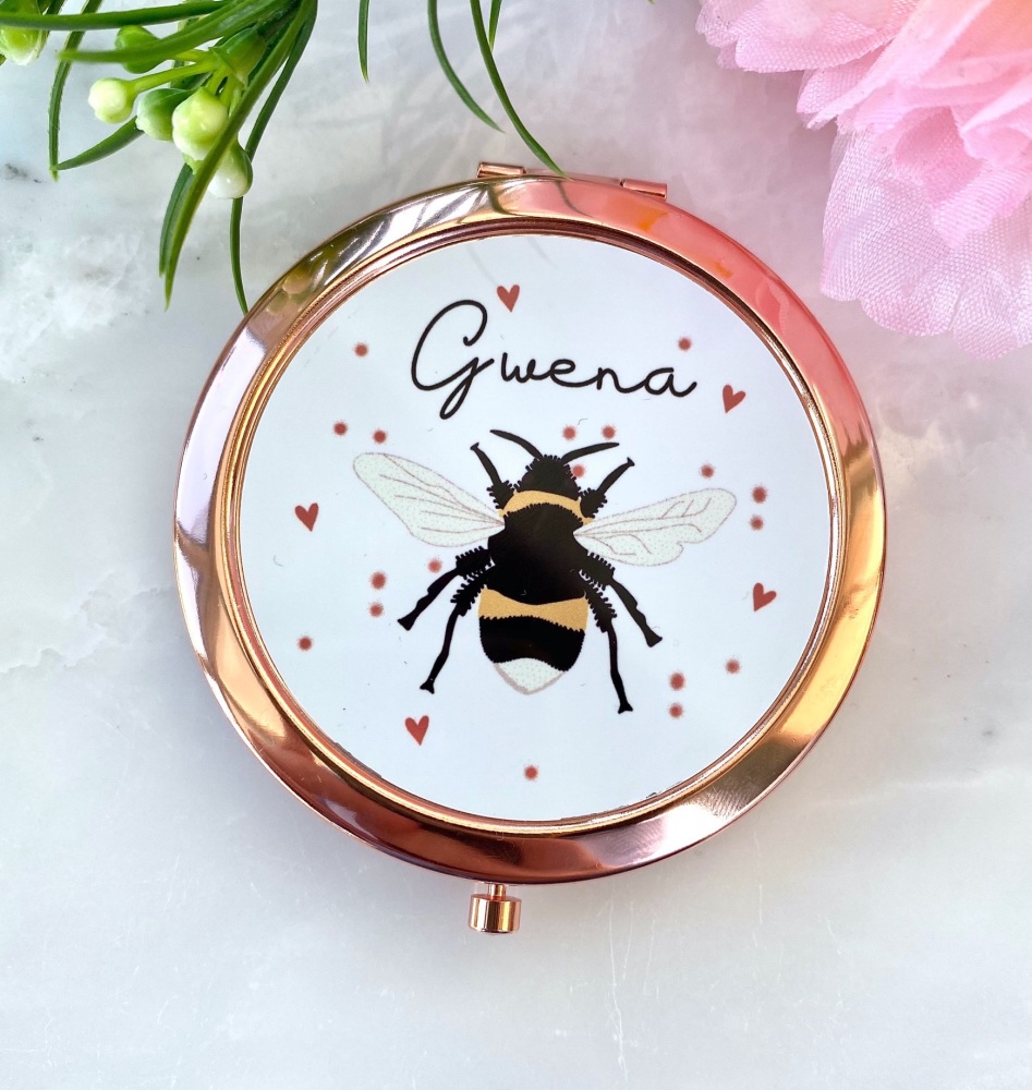 Bee compact mirror, gwena , anrhegion cymraeg | CeFfi