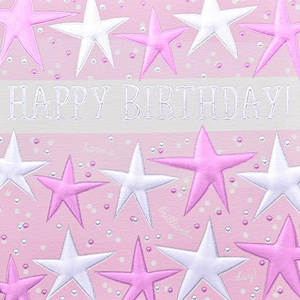 Happy Birthday Pink Stars - Card