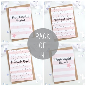 Pink  - Penblwydd Hapus - Card Pack - 4