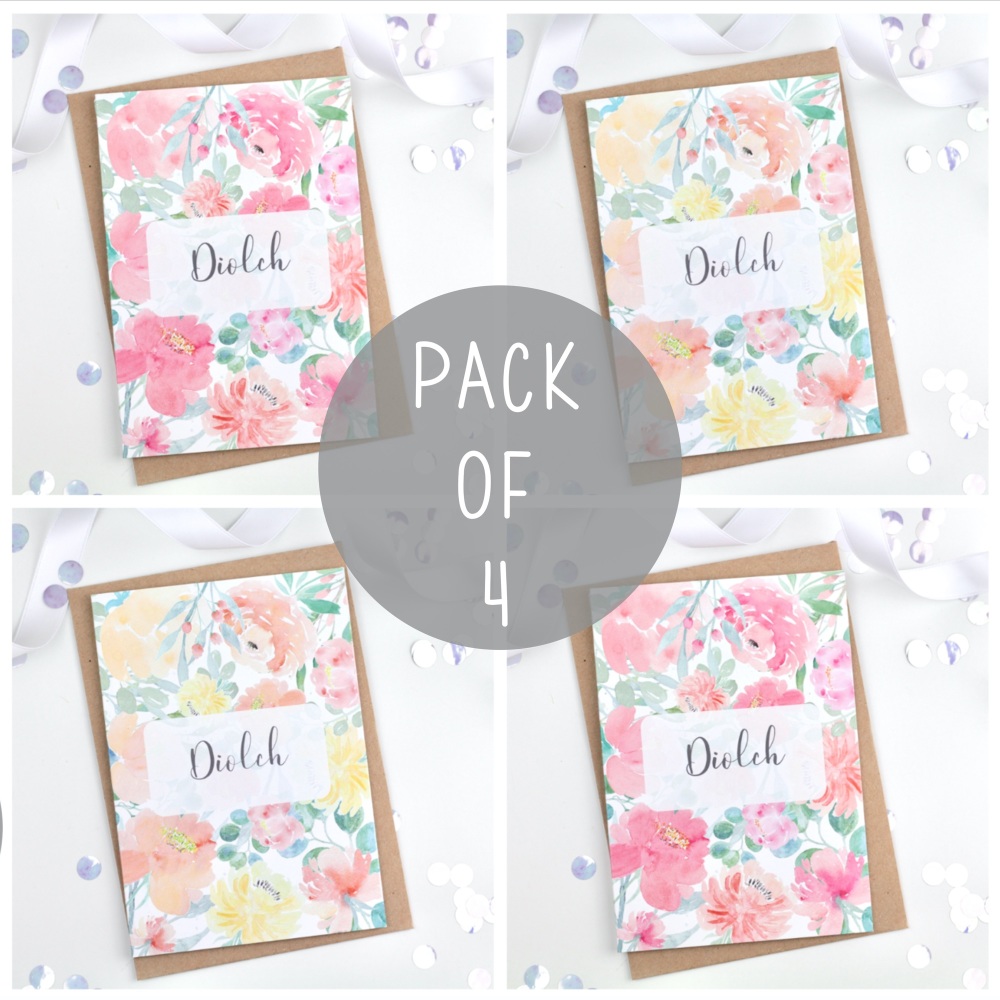 Floral Flourish - Diolch - Card Pack - 4