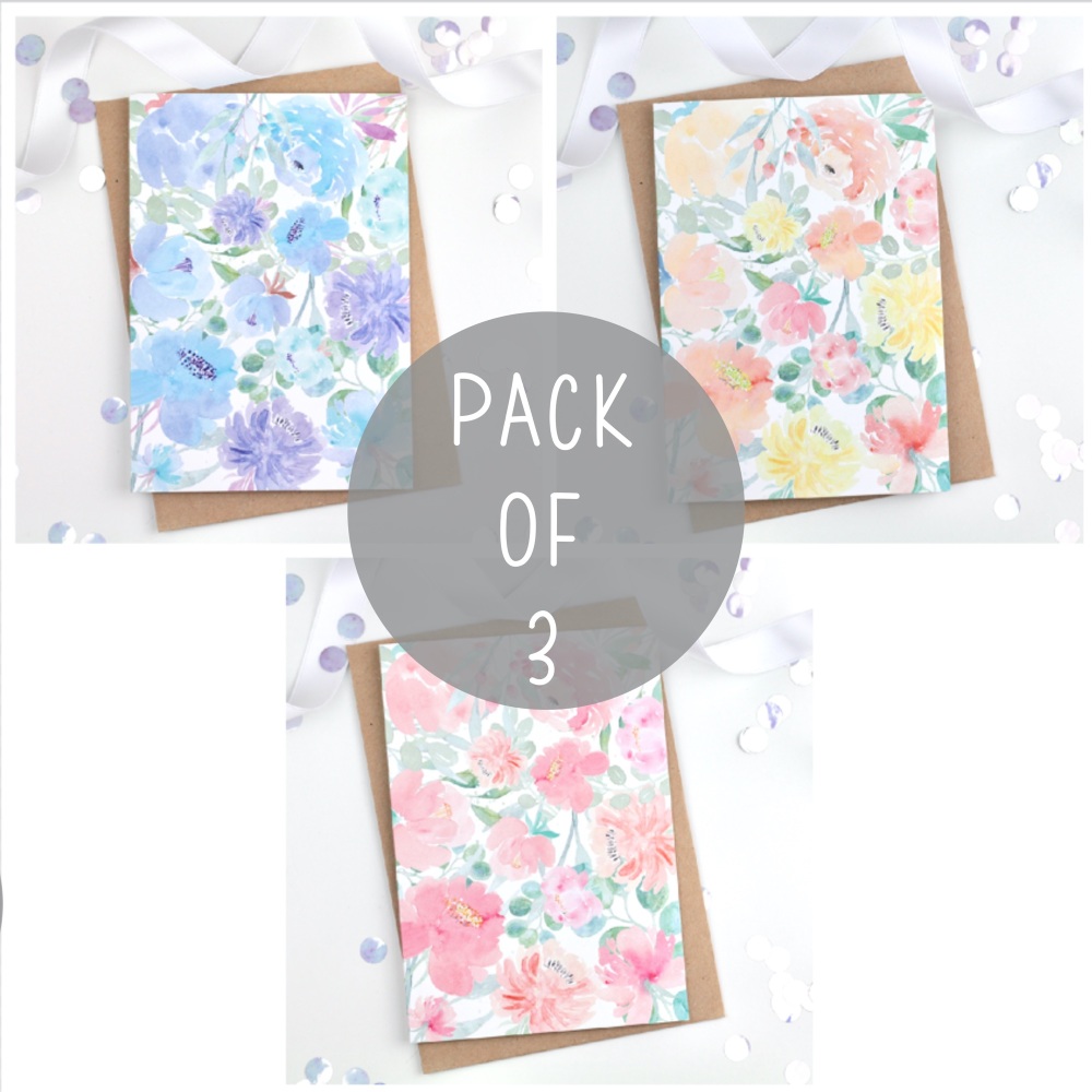 Floral - Plain - Card Pack - 3