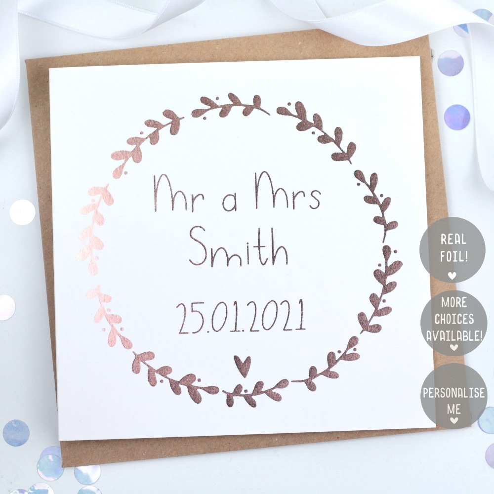 Personalised wreath card, card personlaised, foiled card personalised, pers