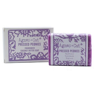 Pressed peonies soap, agnes and cat stockist, coconut butter soap