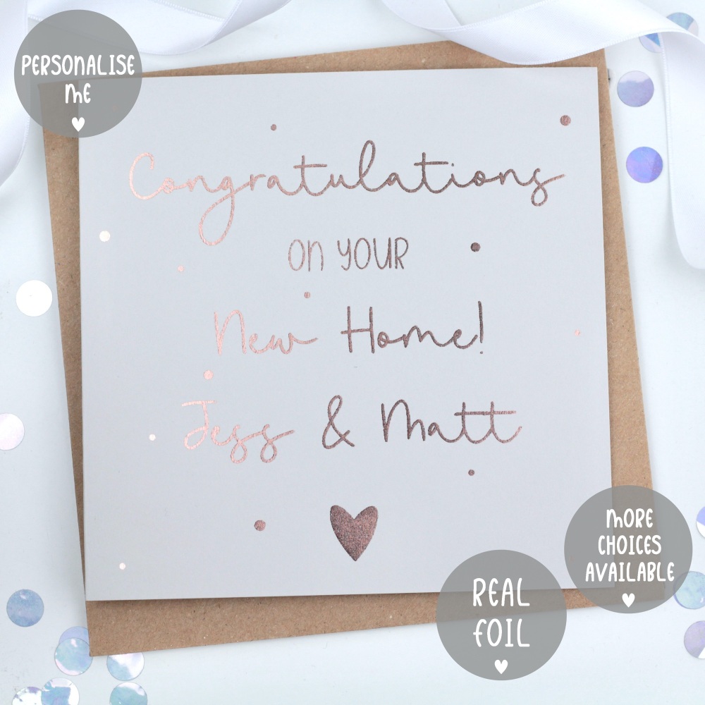 Foiled personalised new home card, personalised foil cards, foil cards pers