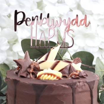Penblwydd Hapus - Cake Topper - Rose Gold