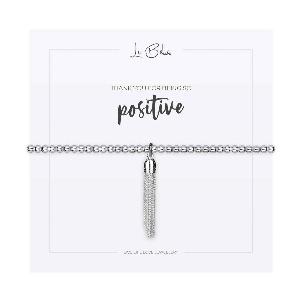 Positive bracelet, tassel bracelet, silver stretch bracelet
