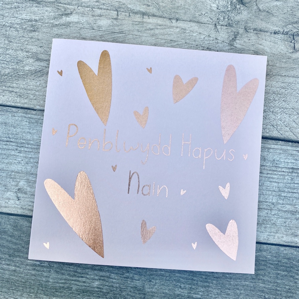 Foiled Hearts - Penblwydd Hapus Nain - Card - Various Choice