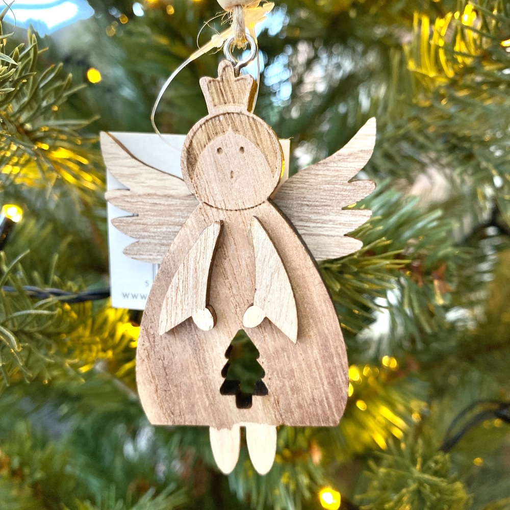Angel tree decoration, wooden angel decoration, rustic christmas decoration