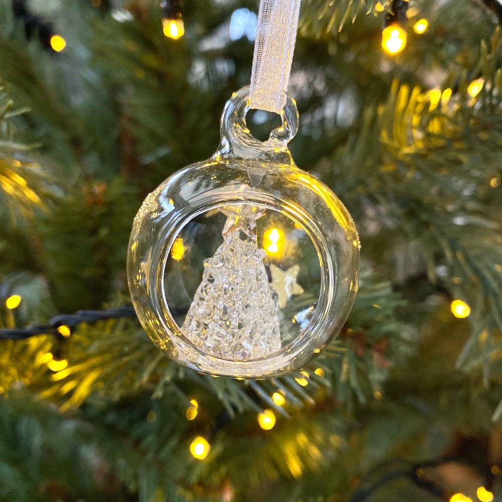 Glass tree bauble, bauble with tree inside, glass tree bauble