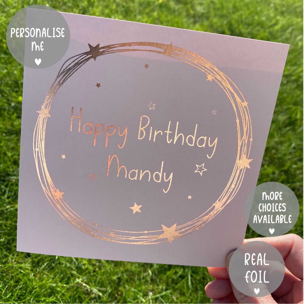 Personalisable birthday card, rose gold and pink birthday card
