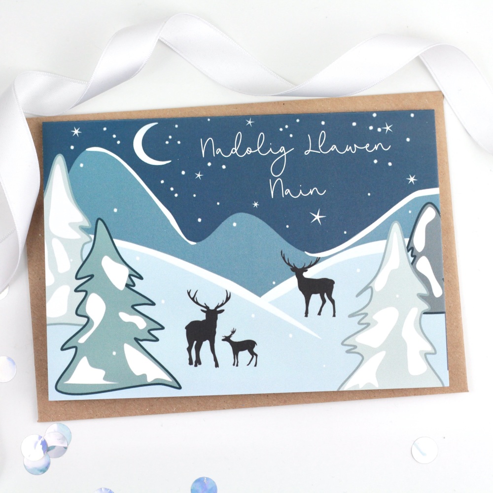 Snowy Scene - Nadolig Llawen Nain - Card  
