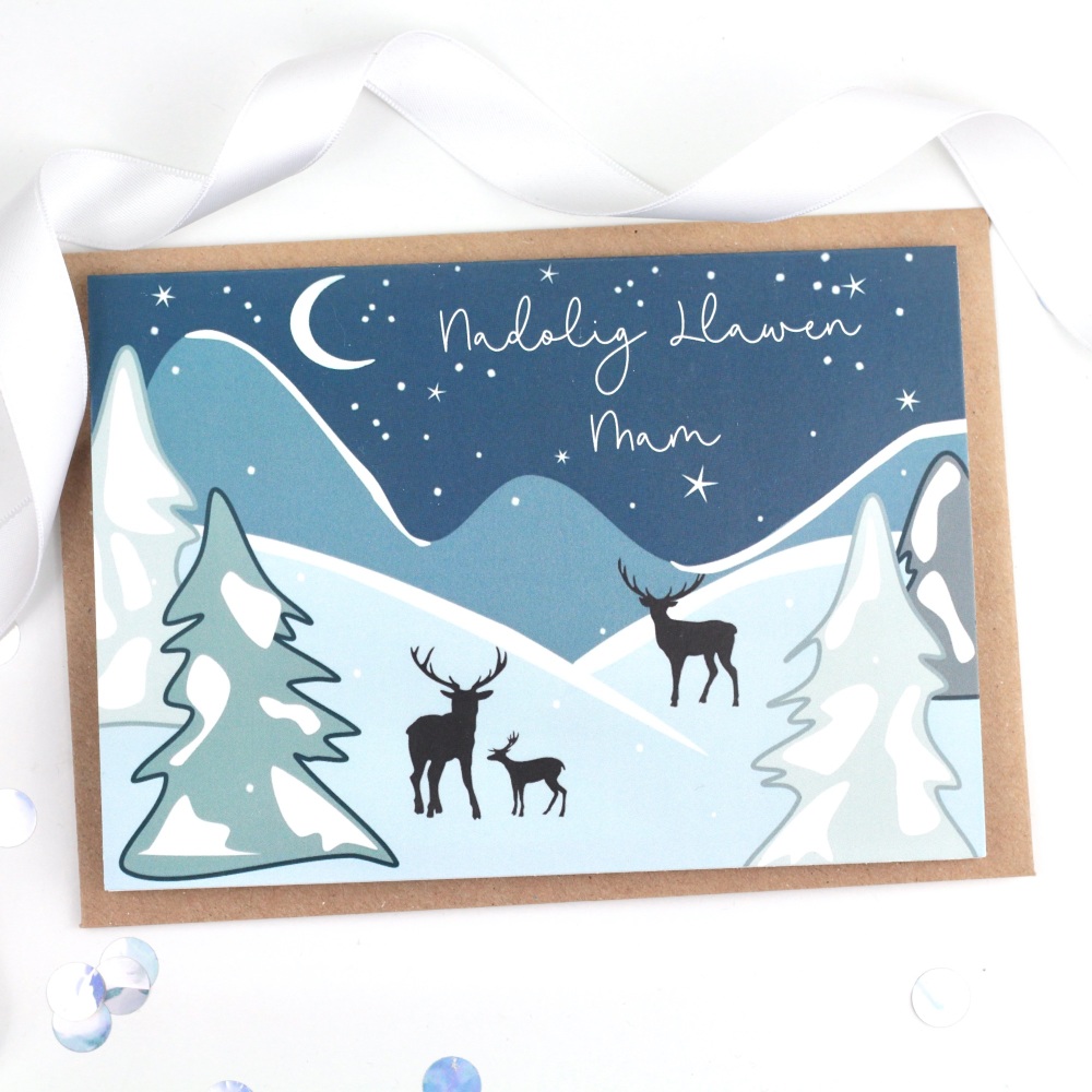Snowy Scene - Nadolig Llawen Mam - Card  