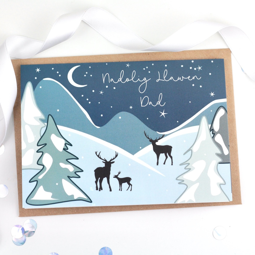 Snowy Scene - Nadolig Llawen Dad - Card  