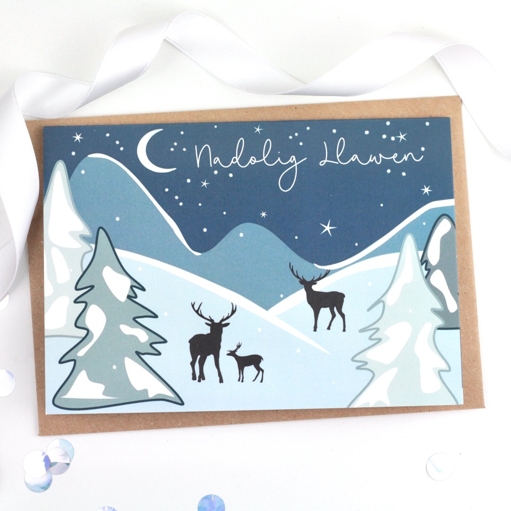 Snowy Scene - Nadolig Llawen - Card  