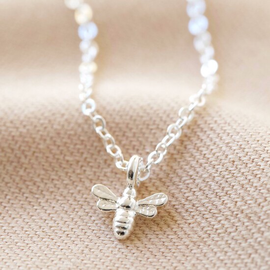 silver bee necklace, bee choker, bee necklace