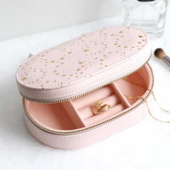 Pink & Gold Star - Oval Jewellery Case