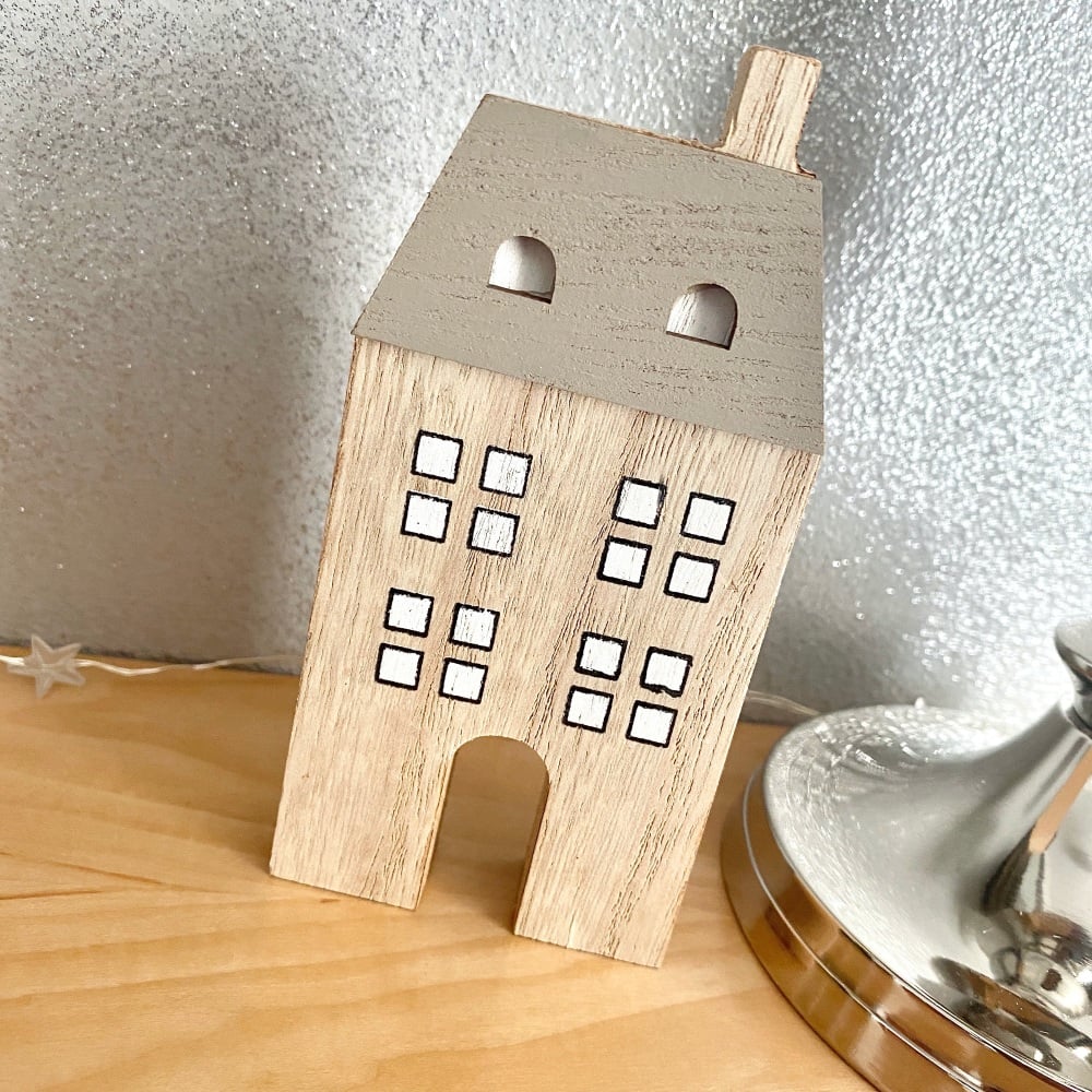 Blue/Grey Wooden House - Standing Decoration