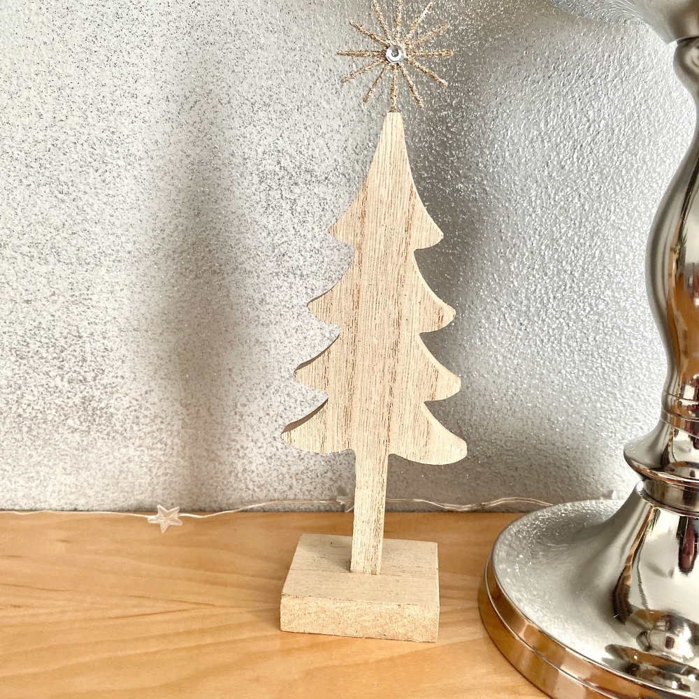 Wooden Glittery Star Tree - Standing Decoration