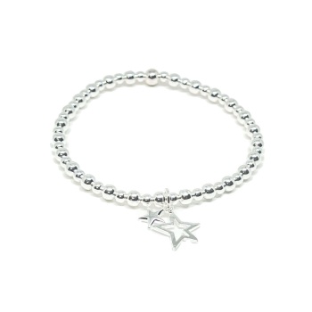 Double Open Star - Beaded Bracelet - Silver