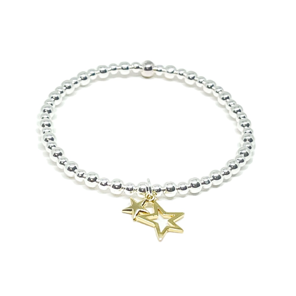 Double Open Star - Beaded Bracelet - Gold