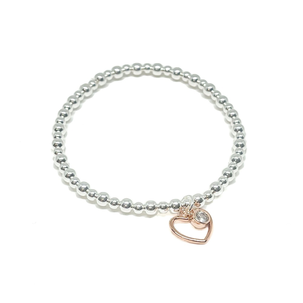 rose gold sparkly heart stretch bracelet, sparkly heart bracelet
