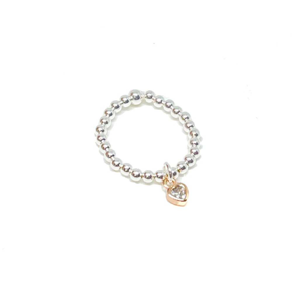 rose gold heart stretch ring, stretch ring with rose gold heart