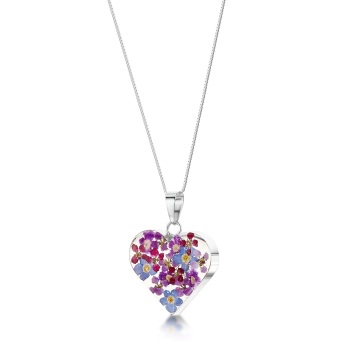 Verbenas & Forget-me-not - Medium Heart - Flower Filled - Necklace