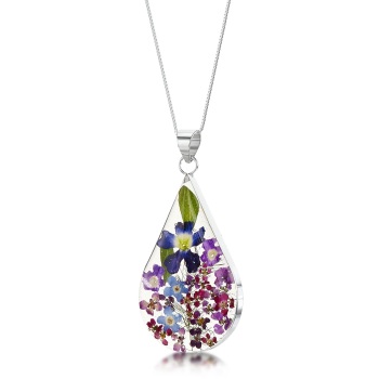Purple Flower - Large Drop - Flower Filled - Necklace