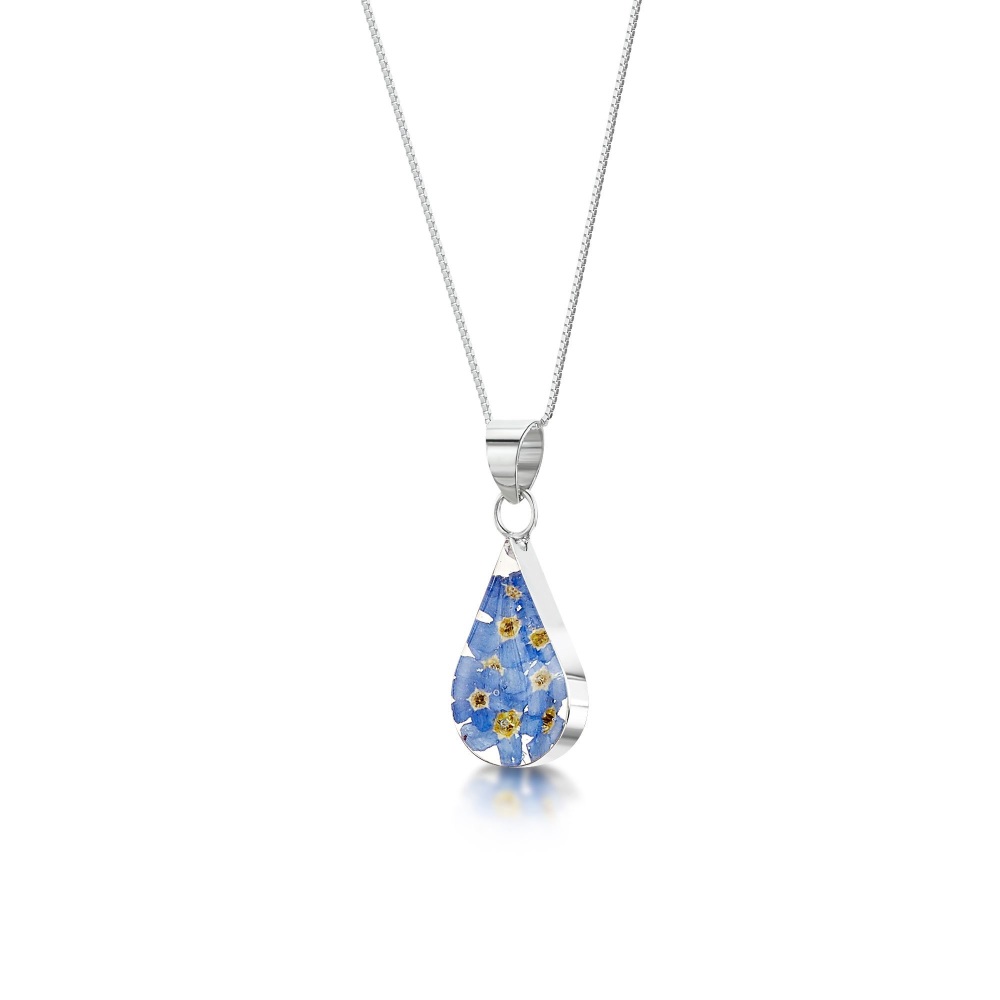 forget me not necklace, flower filled necklace, real flower necklace