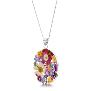 Mixed Flower - Oval Flower Filled - Necklace