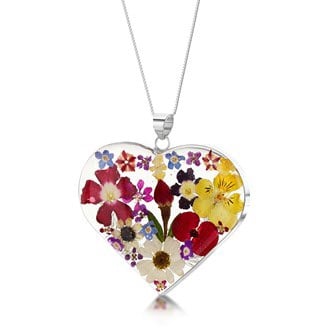Mixed Flower - Large Heart - Flower Filled - Necklace