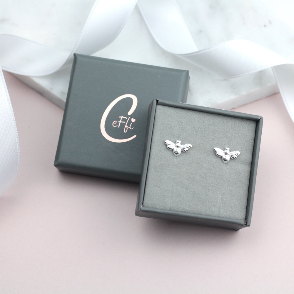 Sterling silver bee Earrings, silver bee earrings - CeFfi Jewellery