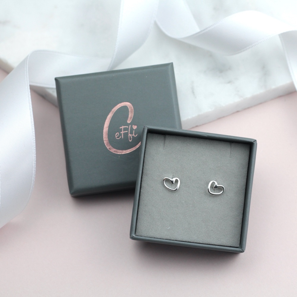 Sideways Open Heart  - Sterling Silver Earrings - CeFfi Jewellery